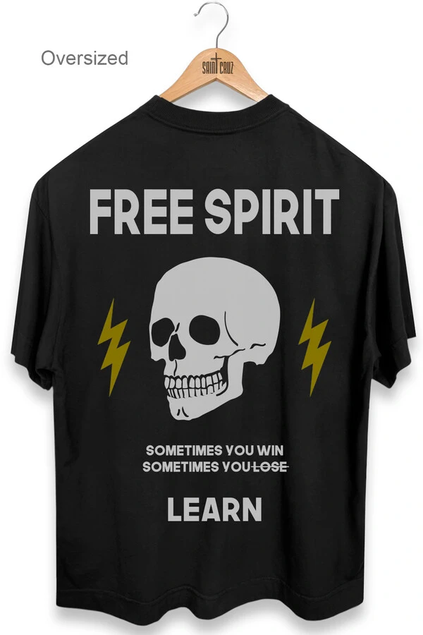 Camiseta oversized preta Free (Branco e Amarelo)