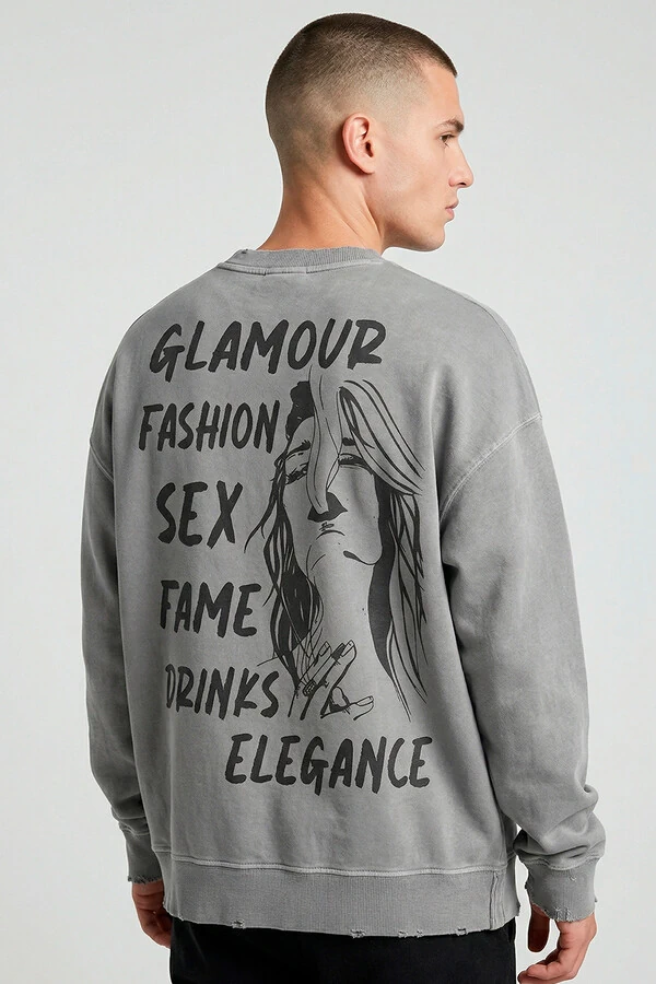 Blusa oversized de moletom estonado cinza Glamour