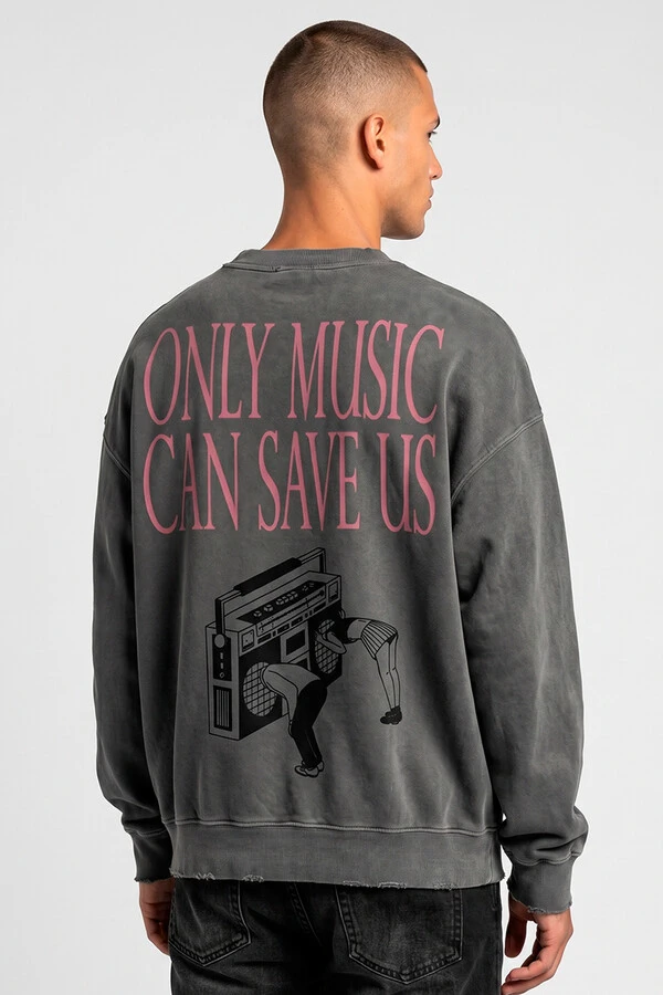 Blusa oversized de moletom estonado chumbo Only Music