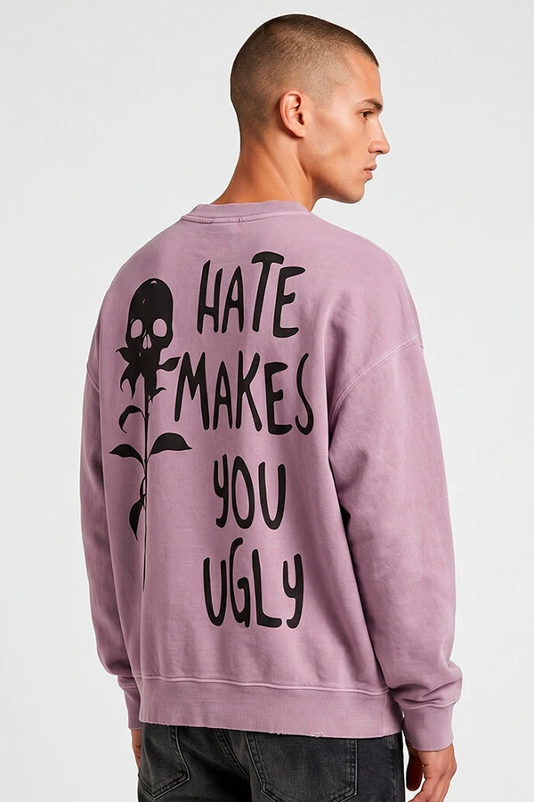 Blusa oversized de moletom estonado lilás Hate