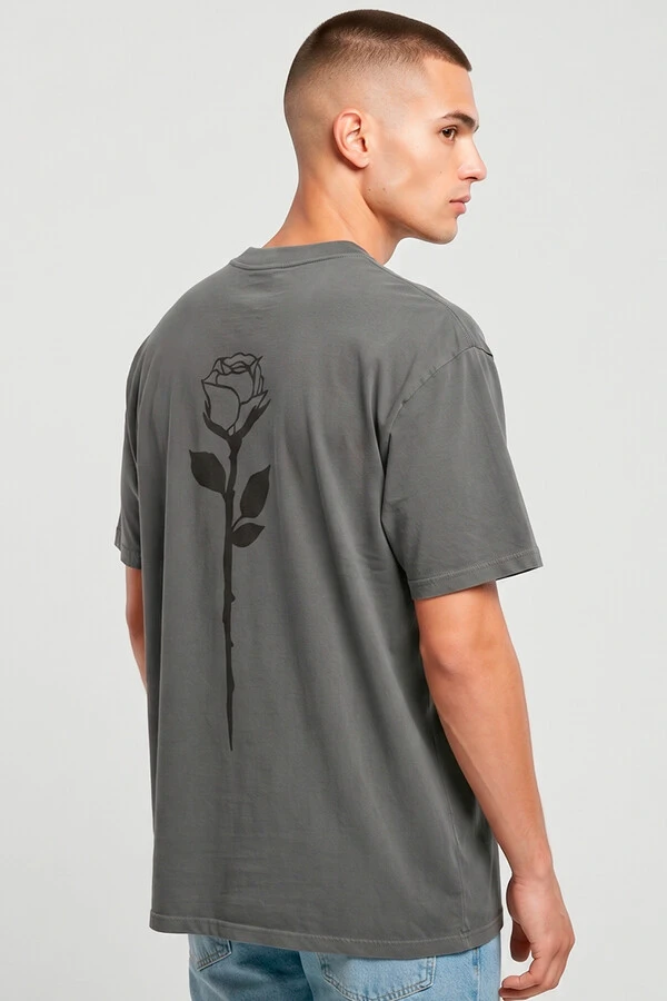 Camiseta oversized estonada chumbo Rose Back