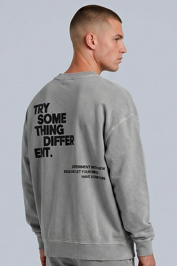 Blusa oversized de moletom estonado cinza Try Some