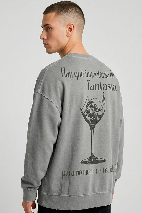 Blusa oversized de moletom estonado cinza Drink
