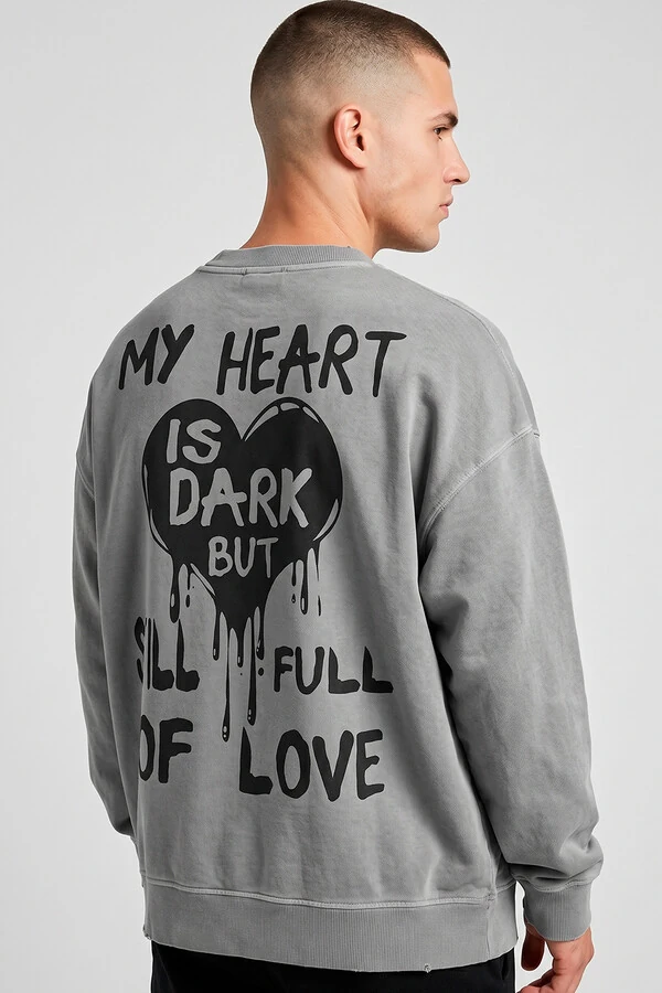 Blusa oversized de moletom estonado cinza My Heart