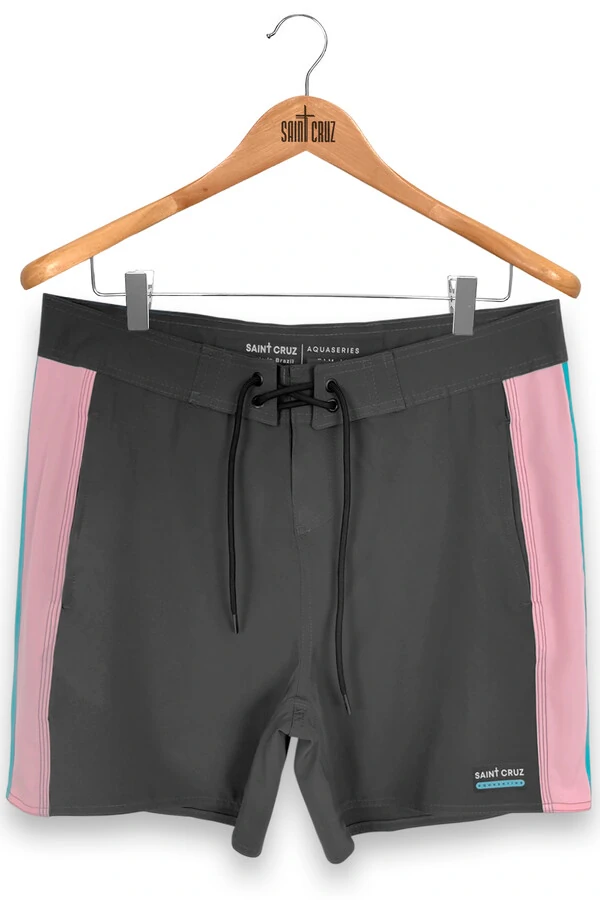 Bermuda retrô line Chumbo Rosa e Turquesa