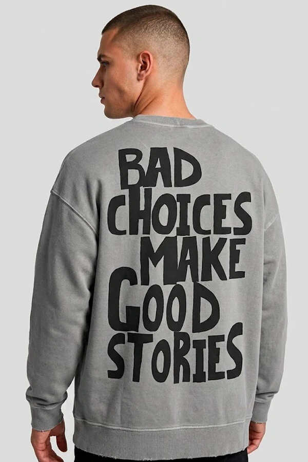 Blusa oversized de moletom estonado cinza Bad Choices