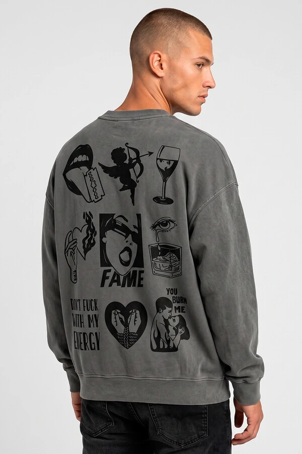 Blusa oversized de moletom estonado chumbo Fame