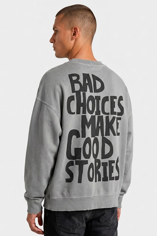 Blusa oversized de moletom estonado cinza Bad Choices
