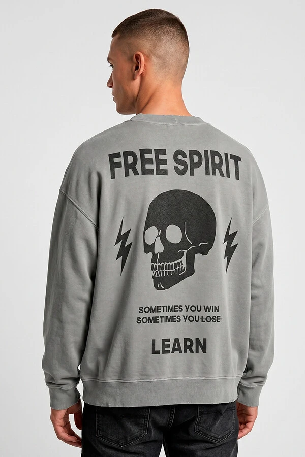 Blusa oversized de moletom estonado cinza Free