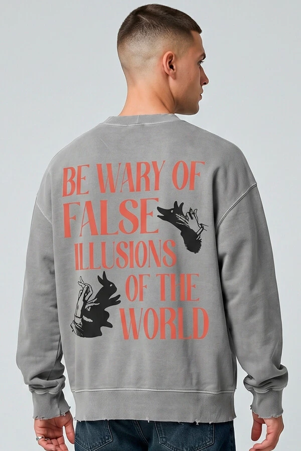 Blusa oversized de moletom estonado cinza False