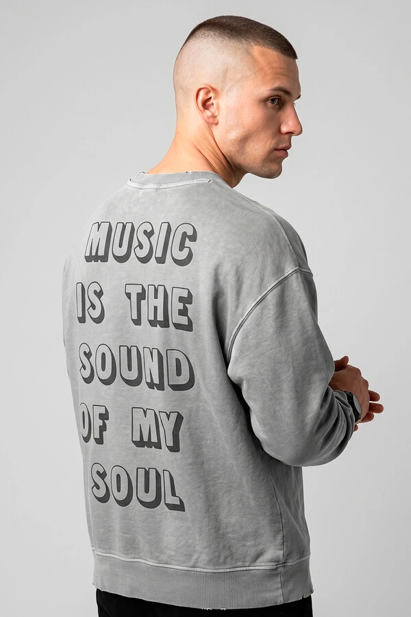Blusa oversized de moletom estonado cinza My Soul