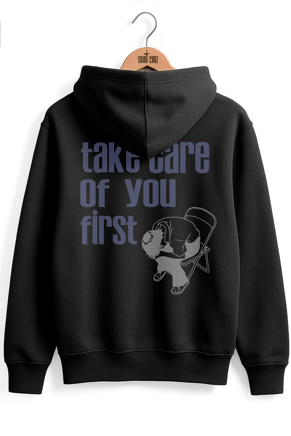 Blusa puff de moletom preto Take Care