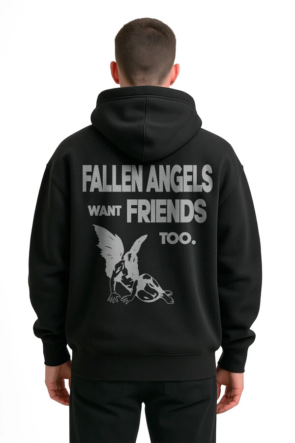 Blusa puff de moletom preto Fallen Angels