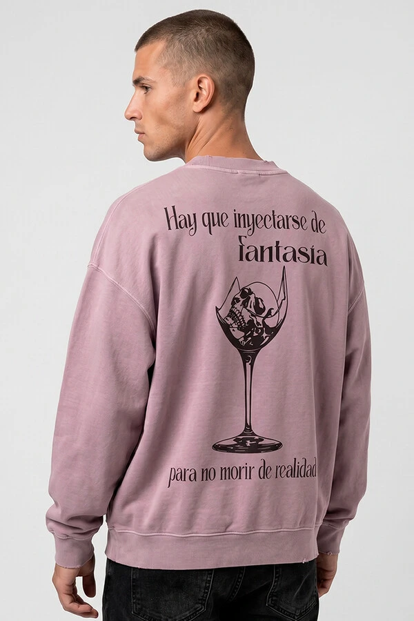 Blusa oversized de moletom estonado lilás Drink