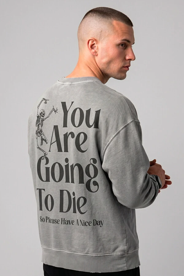 Blusa oversized de moletom estonado cinza Nice Day