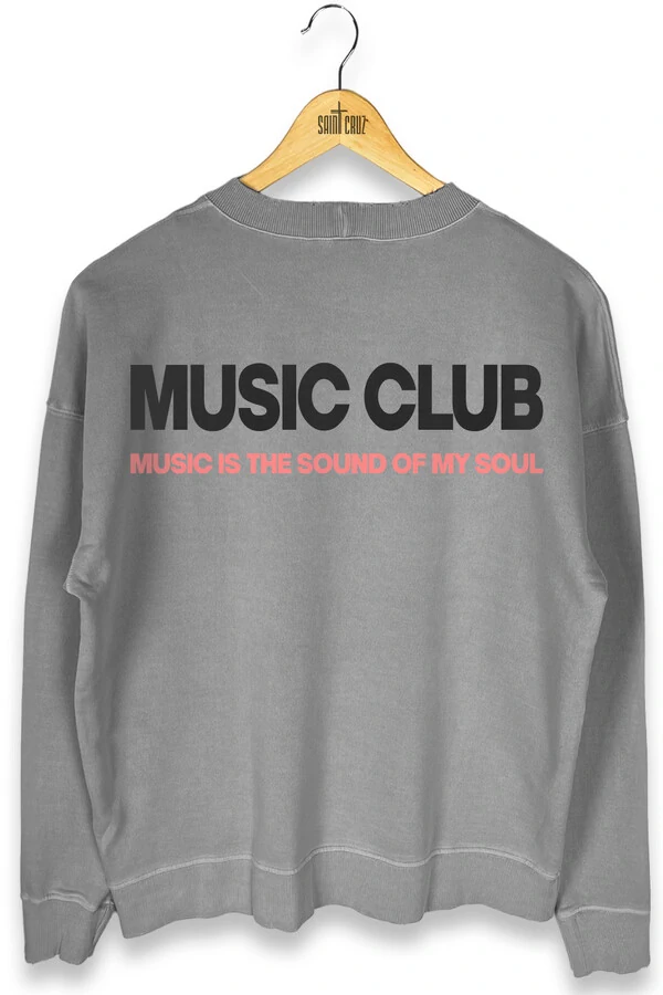 Blusa oversized de moletom estonado cinza Music Club