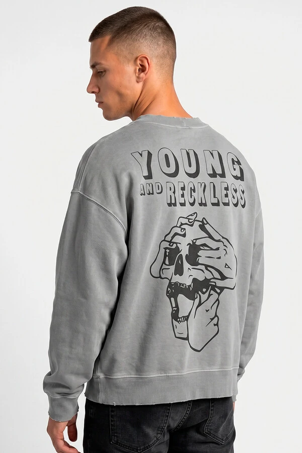 Blusa oversized de moletom estonado cinza Reckless