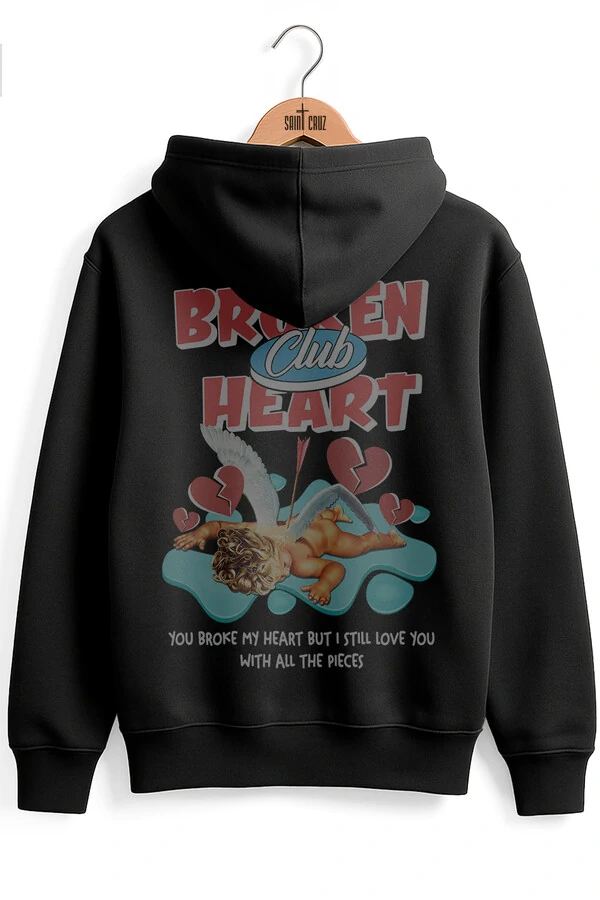 Blusa puff de moletom preto Broken Heart