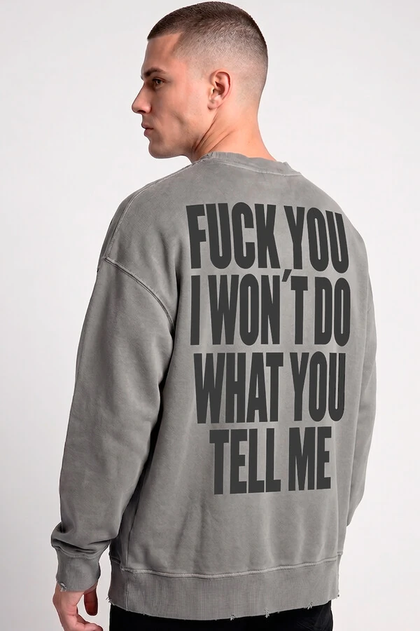 Blusa oversized de moletom estonado cinza Tell Me