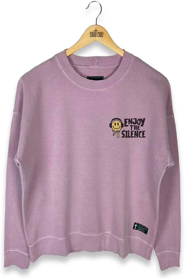 Blusa oversized de moletom estonado lilás Enjoy The Silence Front