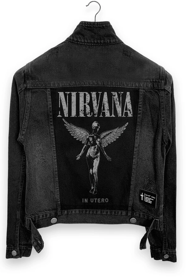 Jaqueta jeans feminina preta Nirvana in Utero Outlet