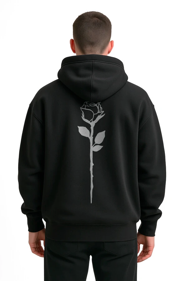 Blusa puff de moletom preto Rose Back