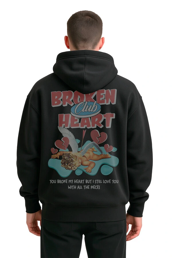 Blusa puff de moletom preto Broken Heart