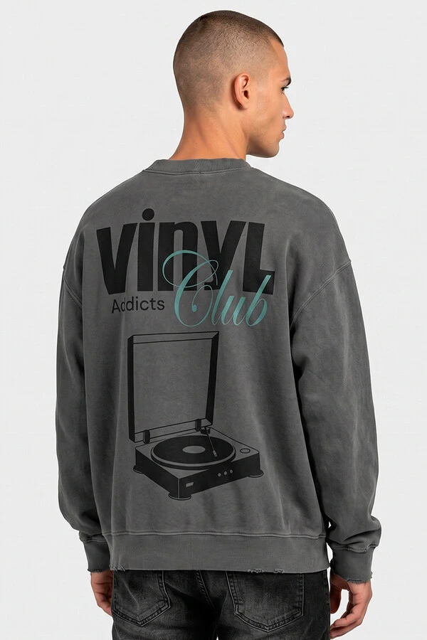 Blusa oversized de moletom estonado chumbo Vinyl