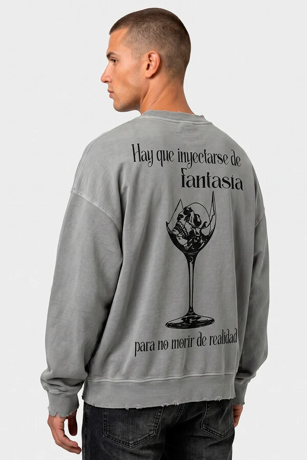 Blusa oversized de moletom estonado cinza Drink