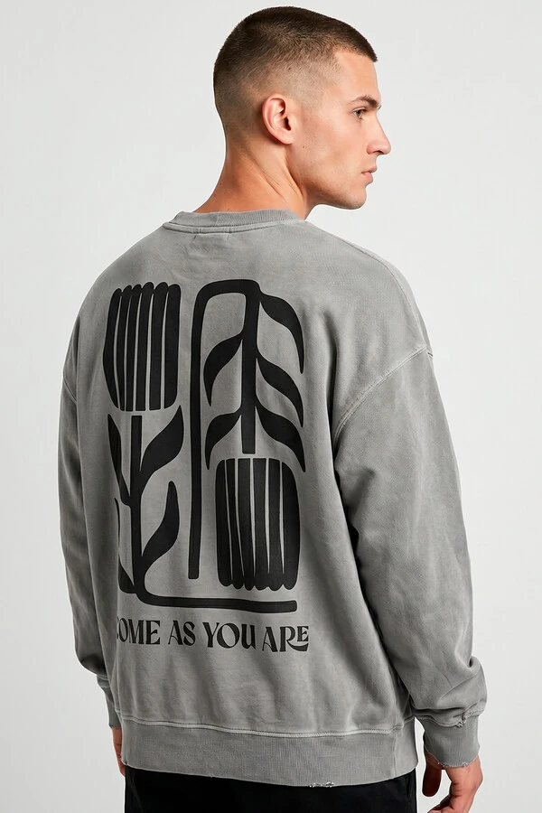 Blusa oversized de moletom estonado cinza Come As You Are