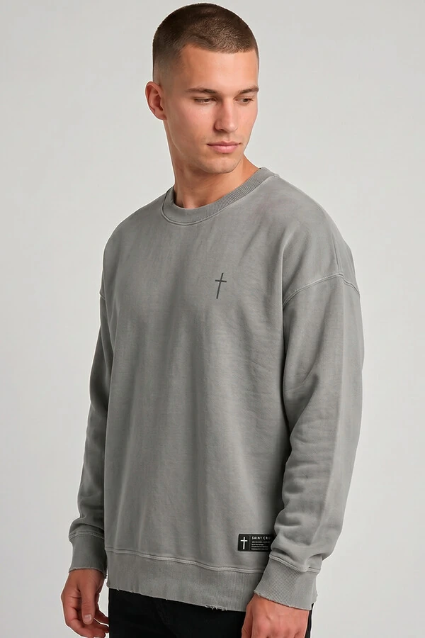 Blusa oversized de moletom estonado cinza Cross Outlet