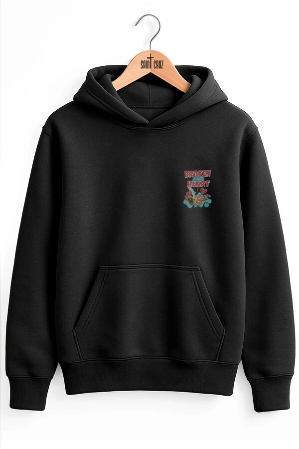 Blusa puff de moletom preto Broken Heart (Front)