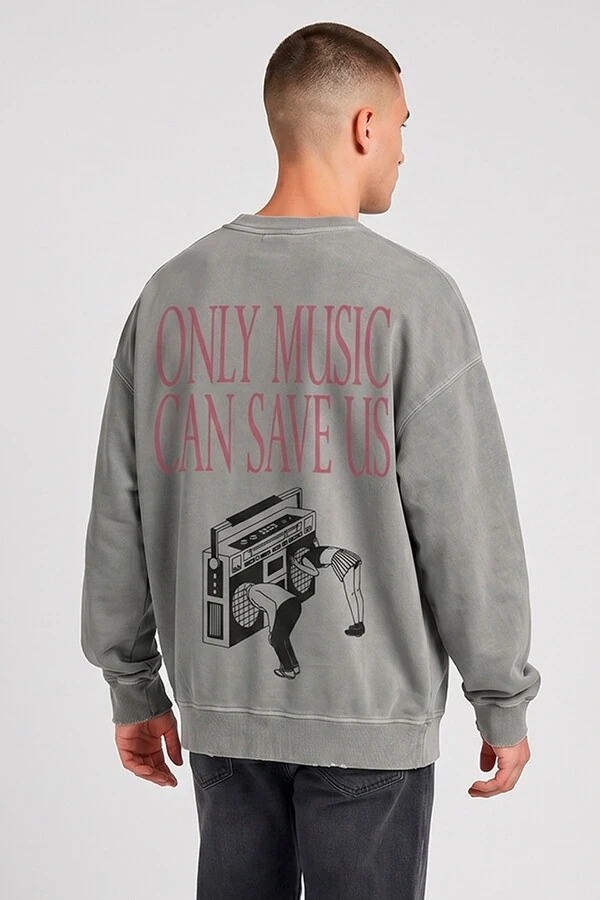 Blusa oversized de moletom estonado cinza Only Music
