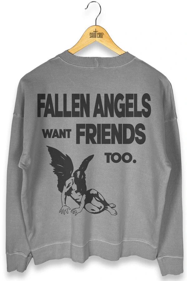 Blusa oversized de moletom estonado cinza Fallen Angels