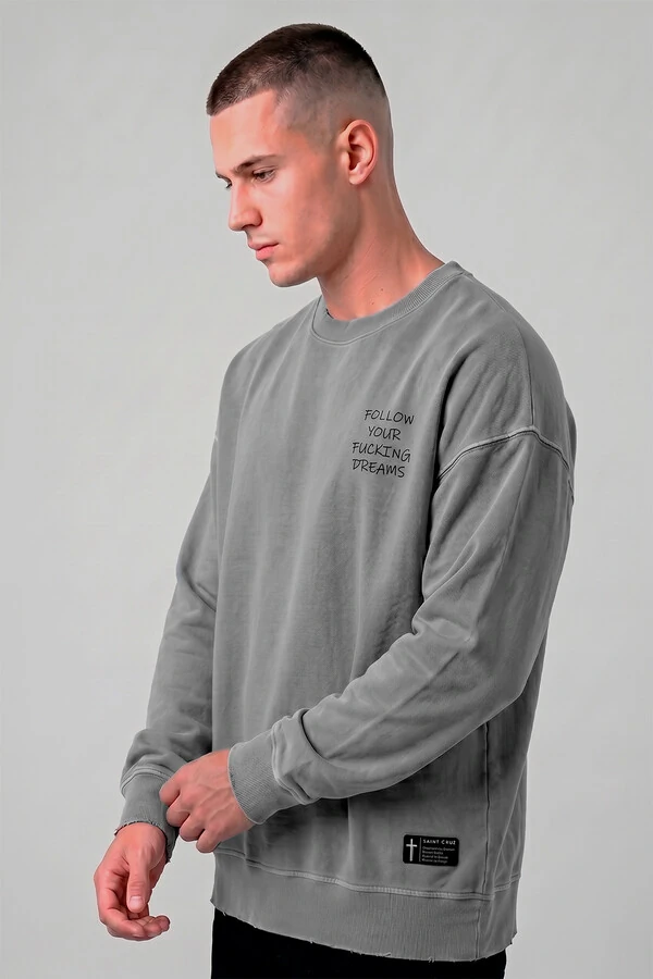 Blusa oversized de moletom estonado cinza Dreams Front