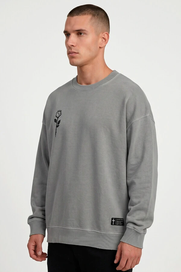 Blusa oversized de moletom estonado cinza Rose Front