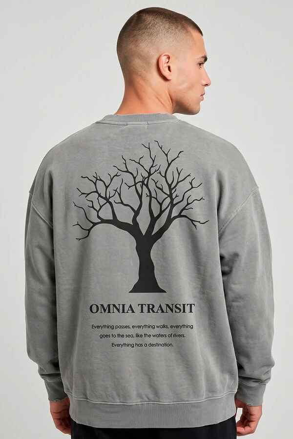 Blusa oversized de moletom estonado cinza Omnia Transit