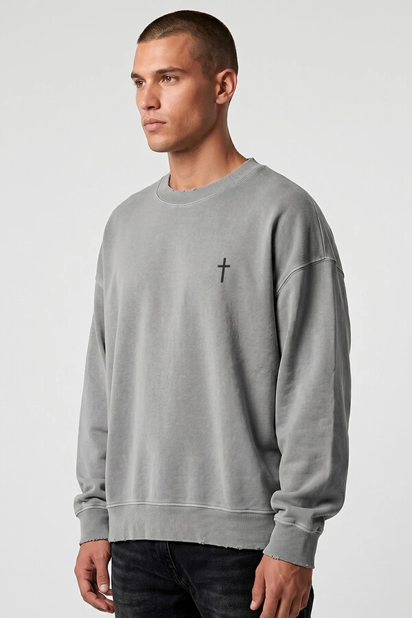 Blusa oversized de moletom estonado cinza Cross