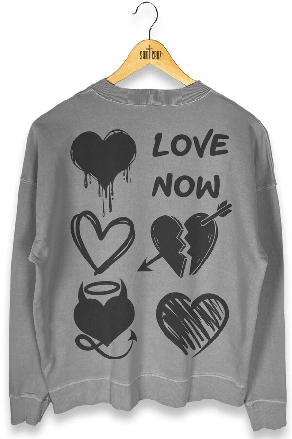 Blusa oversized de moletom estonado cinza Love Now