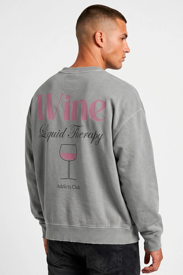 Blusa oversized de moletom estonado cinza Wine
