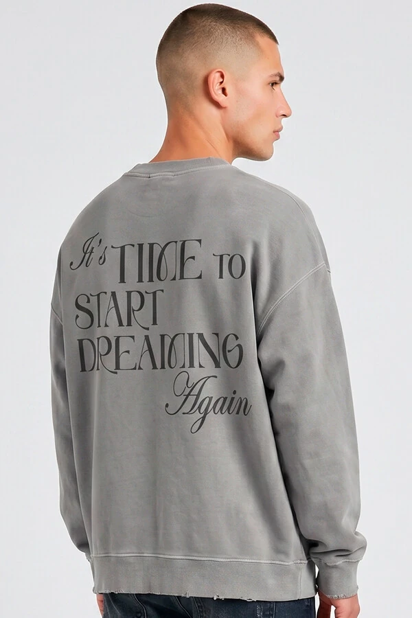 Blusa oversized de moletom estonado cinza Time