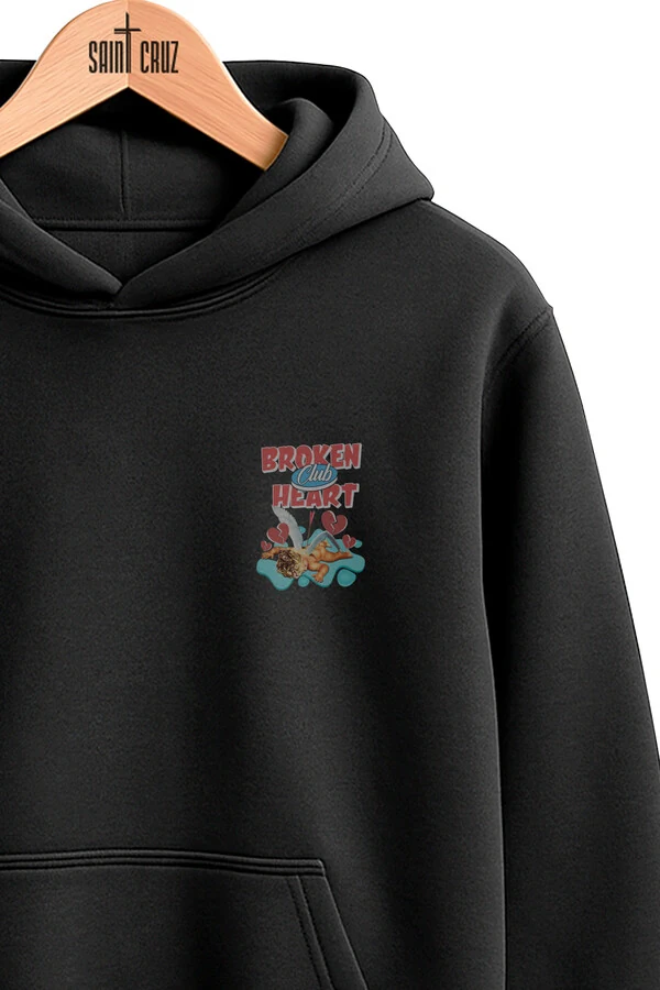 Blusa puff de moletom preto Broken Heart (Front)