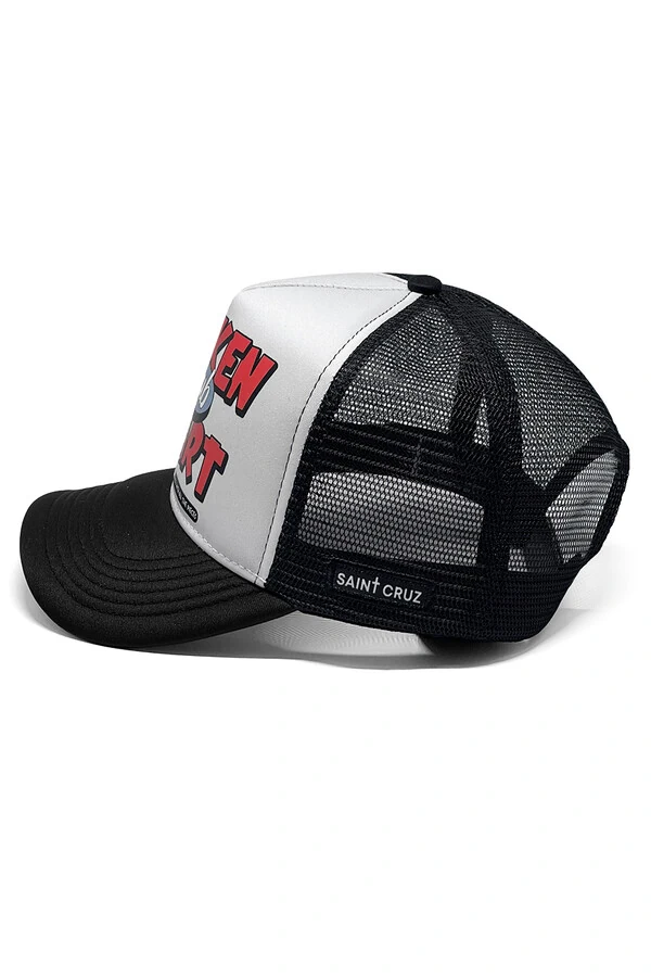 Boné trucker retrô branco e preto Broken Heart