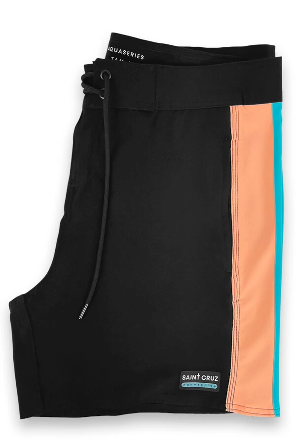 Bermuda retrô line Preto Salmão e Turquesa