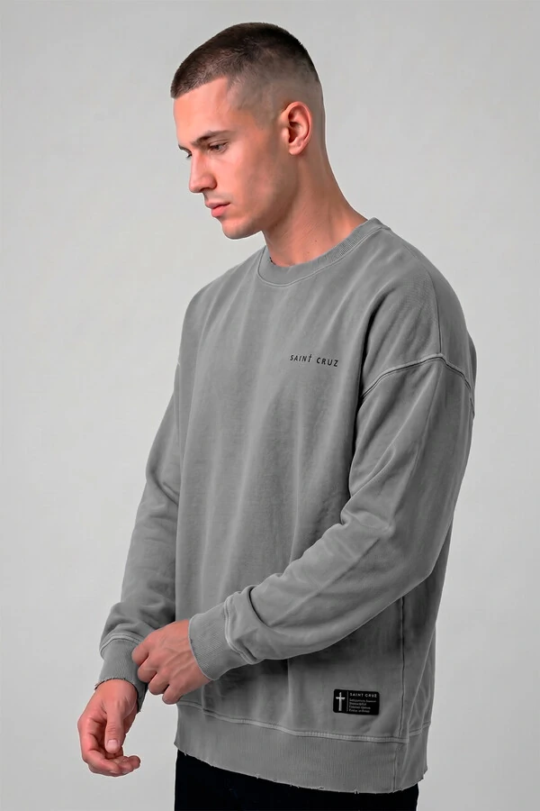 Blusa oversized de moletom estonado cinza Basic