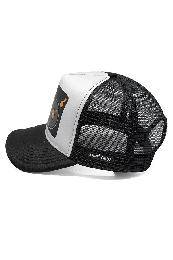 Boné trucker retrô branco e preto Vinyl