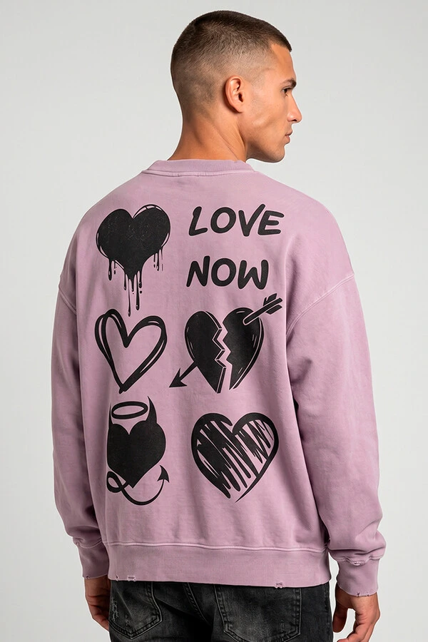 Blusa oversized de moletom estonado lilás Love Now