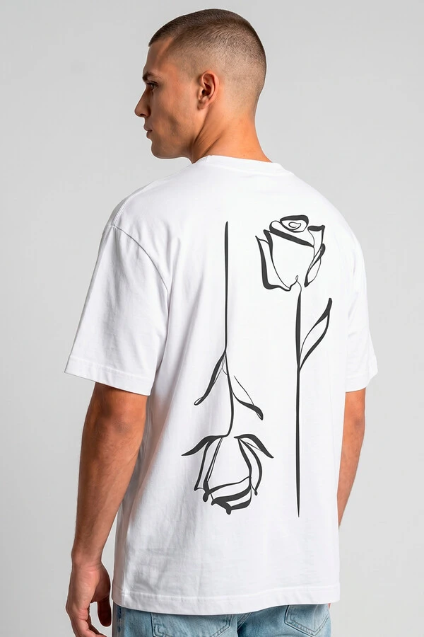 Camiseta oversized branca Double Rose