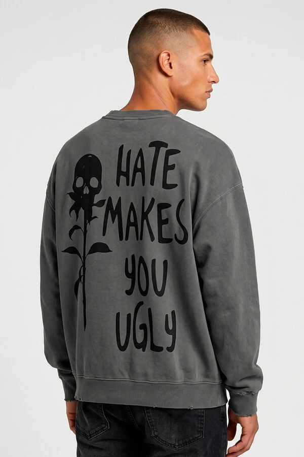 Blusa oversized de moletom estonado chumbo Hate