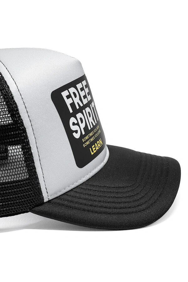 Boné trucker retrô branco e preto Free Spirit